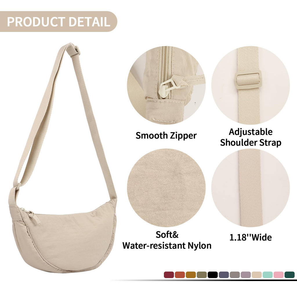 Nylon Crescent Crossbody Bag for Women Purses Trendy Men,Small Travel Sling Bag Hobo