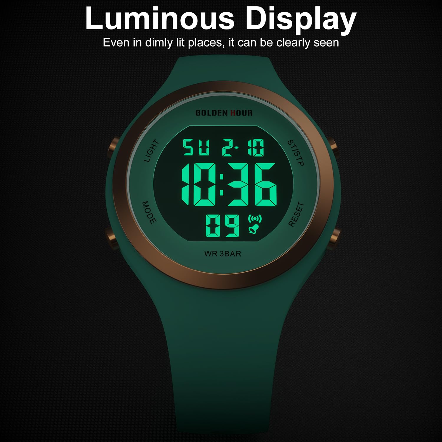 GOLDEN HOUR Waterproof Sport Women's Digital Chronograph Silicone Strap Watch