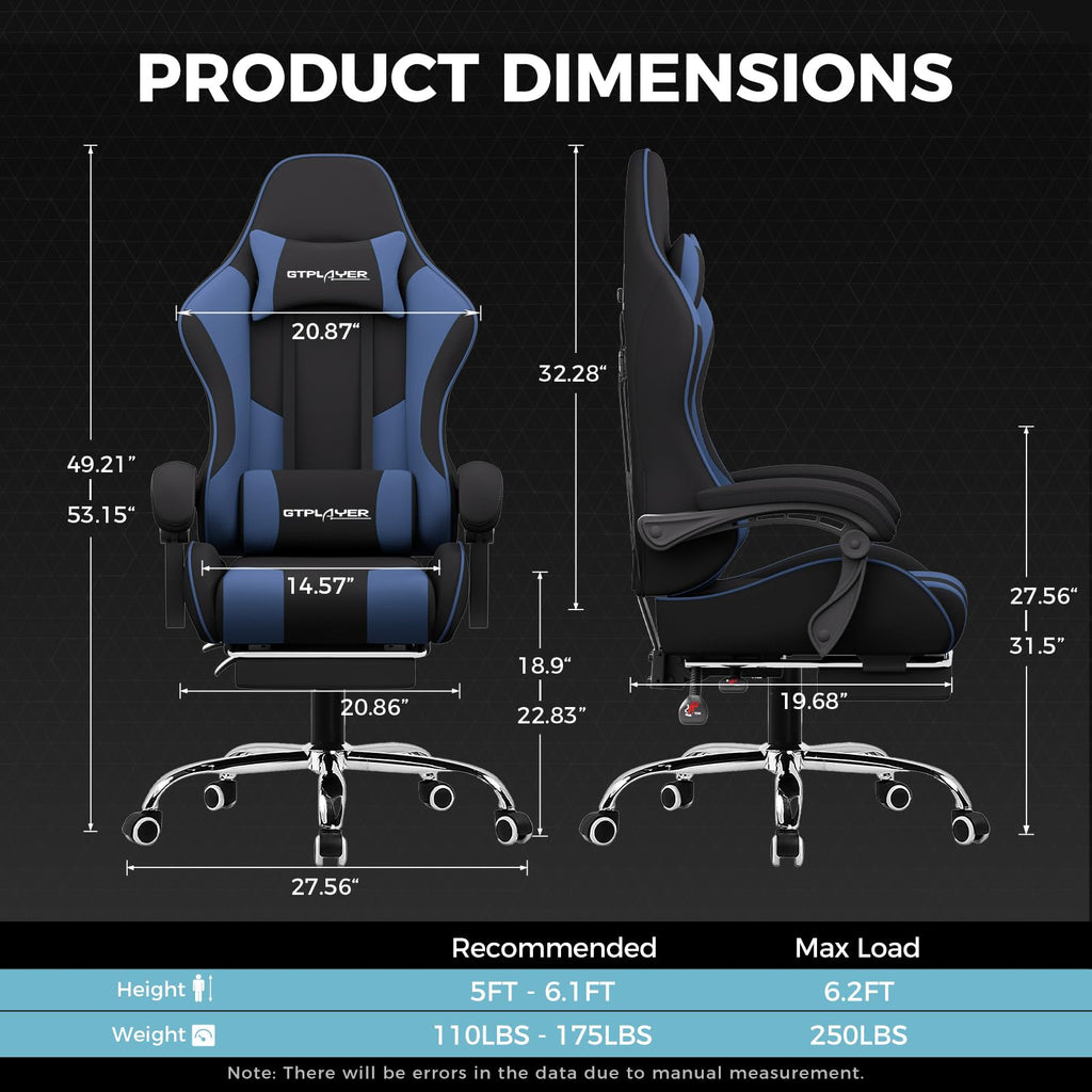GTPLAYER Gaming Chair, Computer Chair with Footrest and Lumbar Support, Height Adjustable Game Chair with 360°-Swivel Seat and Headrest and for Office or Gaming (Pearl White)