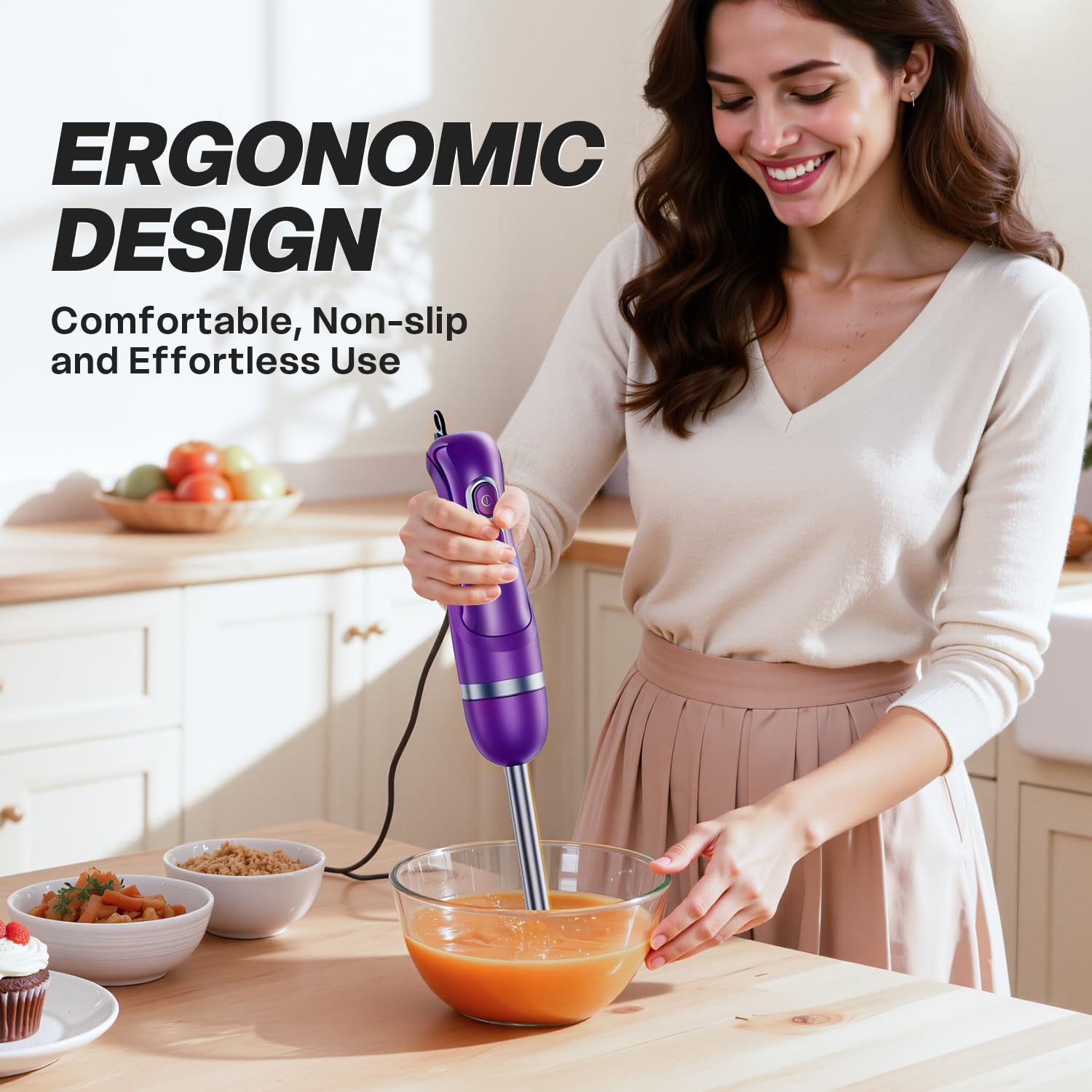 Turelar Immersion Blender Handheld Corded Hand Blenders Set 1100W, Trigger Variable Speed 5 in 1 Stick Emulsifier with Chopper, Whisk and Frother for Soup, Baby Food and Smoothies,Black