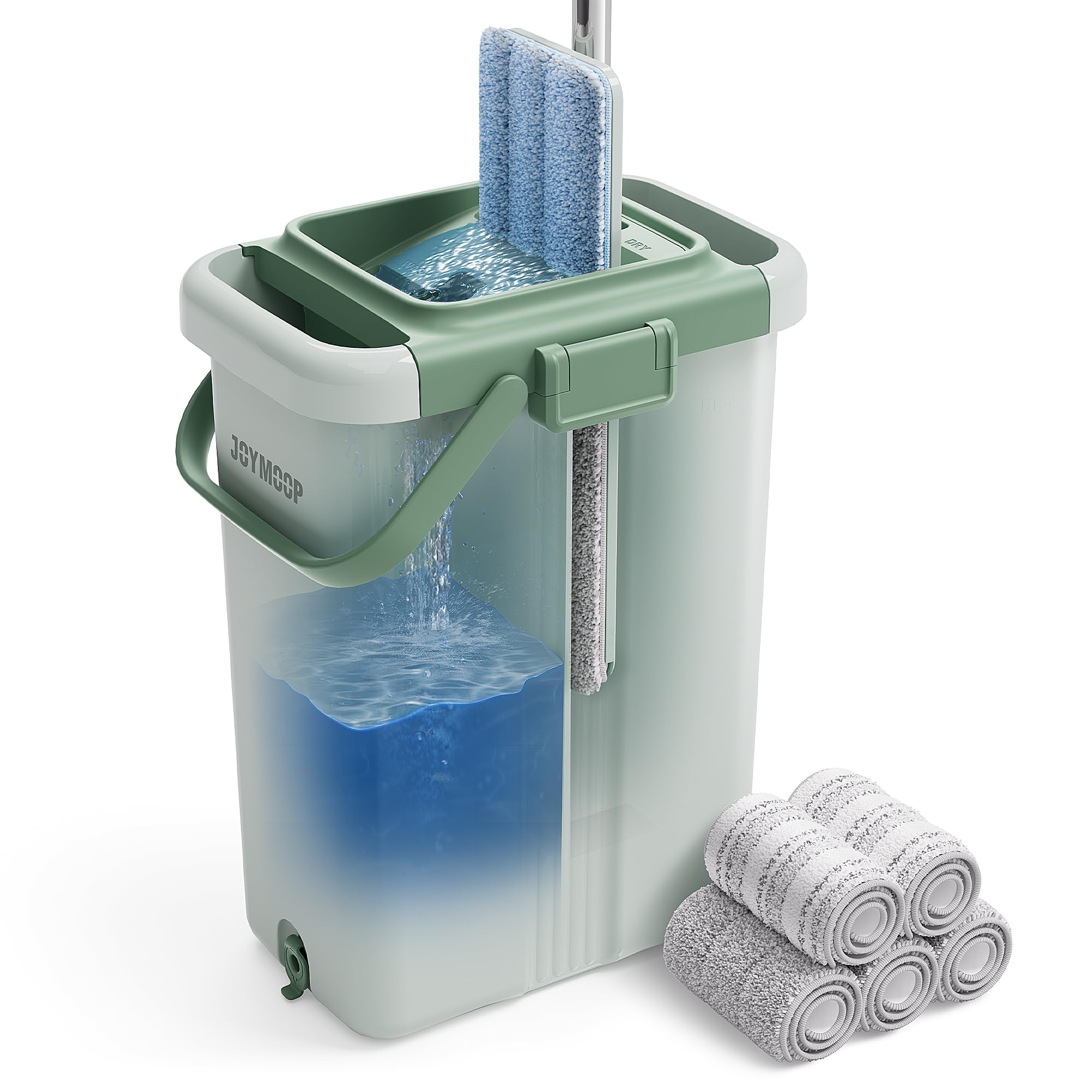 JOYMOOP Mop and Bucket Set, Hands-Free Flat Floor Mop with 3 Washable Microfiber Pads, Wet and Dry Use, Ideal for Home and Commercial Floor Cleaning