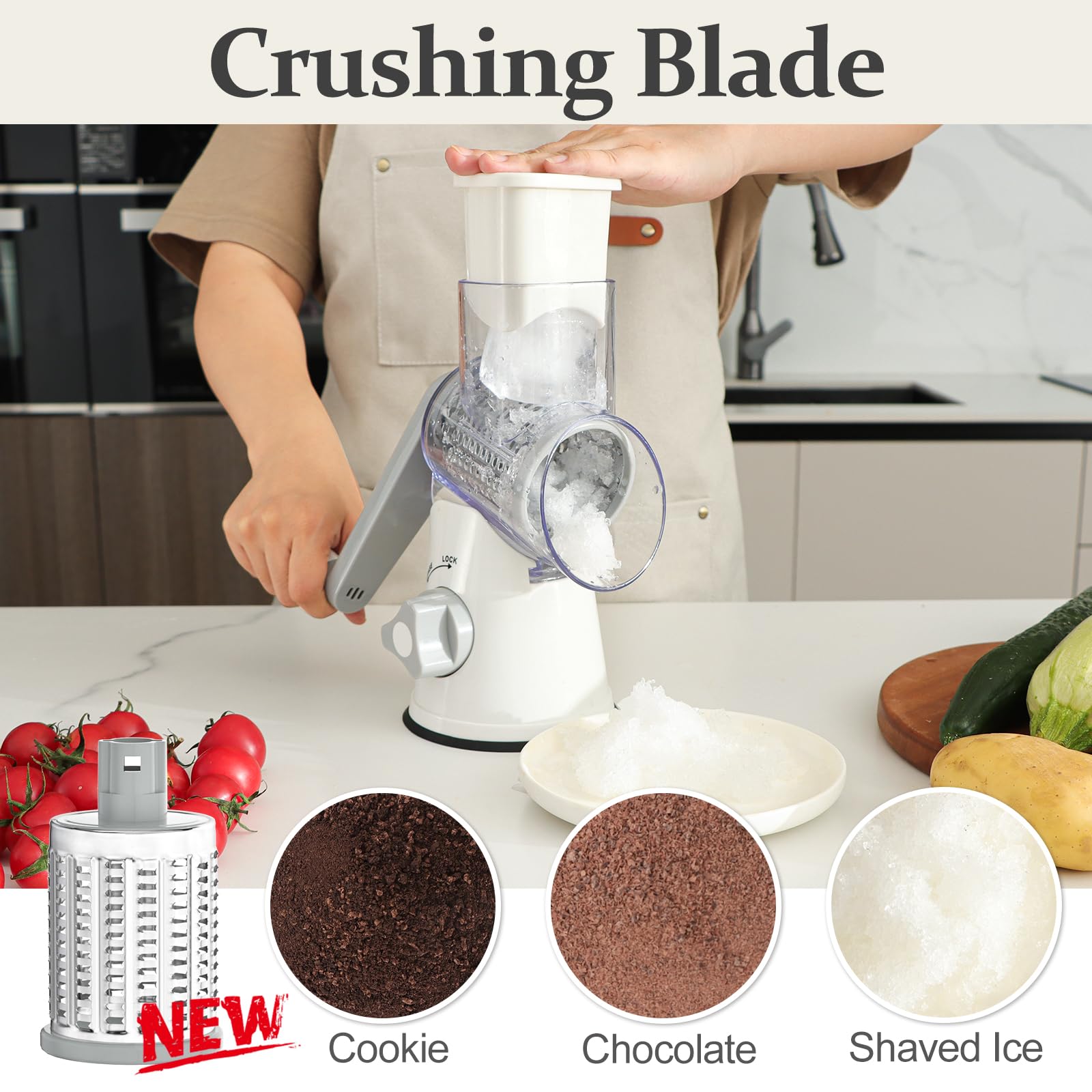 Cambom Rotary Cheese Grater Hand Crank Cheese Shredder for Fresh Cheese, Vegetable, Nuts,Non-slip Suction Base, Three Blades, Black