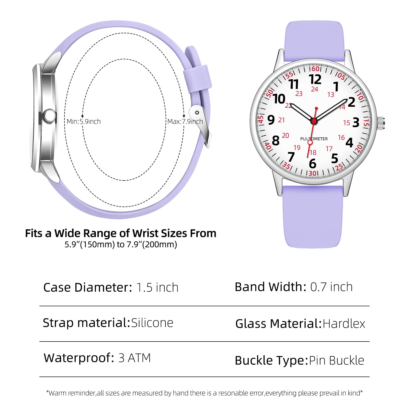 TWOPTION Nurse Watch for Women Waterproof Analog Silicone Watch with Second Hand Nursing Watch