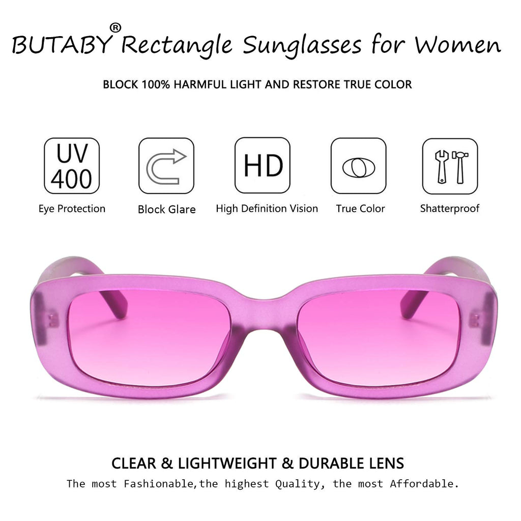 BUTABY Rectangle Sunglasses for Women Retro Driving Glasses 90’s Vintage Fashion Narrow Square Frame UV400 Protection