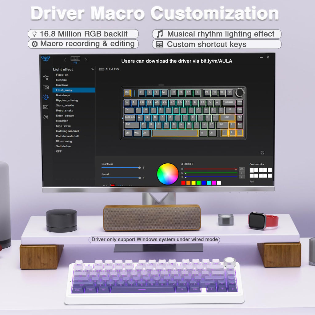 AULA F75 Pro Wireless Mechanical Keyboard,75% Hot Swappable Custom Keyboard with Knob,RGB Backlit,Pre-lubed Reaper Switches,Side Printed PBT Keycaps,2.4GHz/USB-C/BT5.0 Mechanical Gaming Keyboards