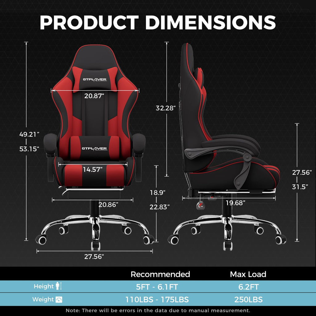 GTPLAYER Gaming Chair, Computer Chair with Footrest and Lumbar Support, Height Adjustable Game Chair with 360°-Swivel Seat and Headrest and for Office or Gaming (Pearl White)