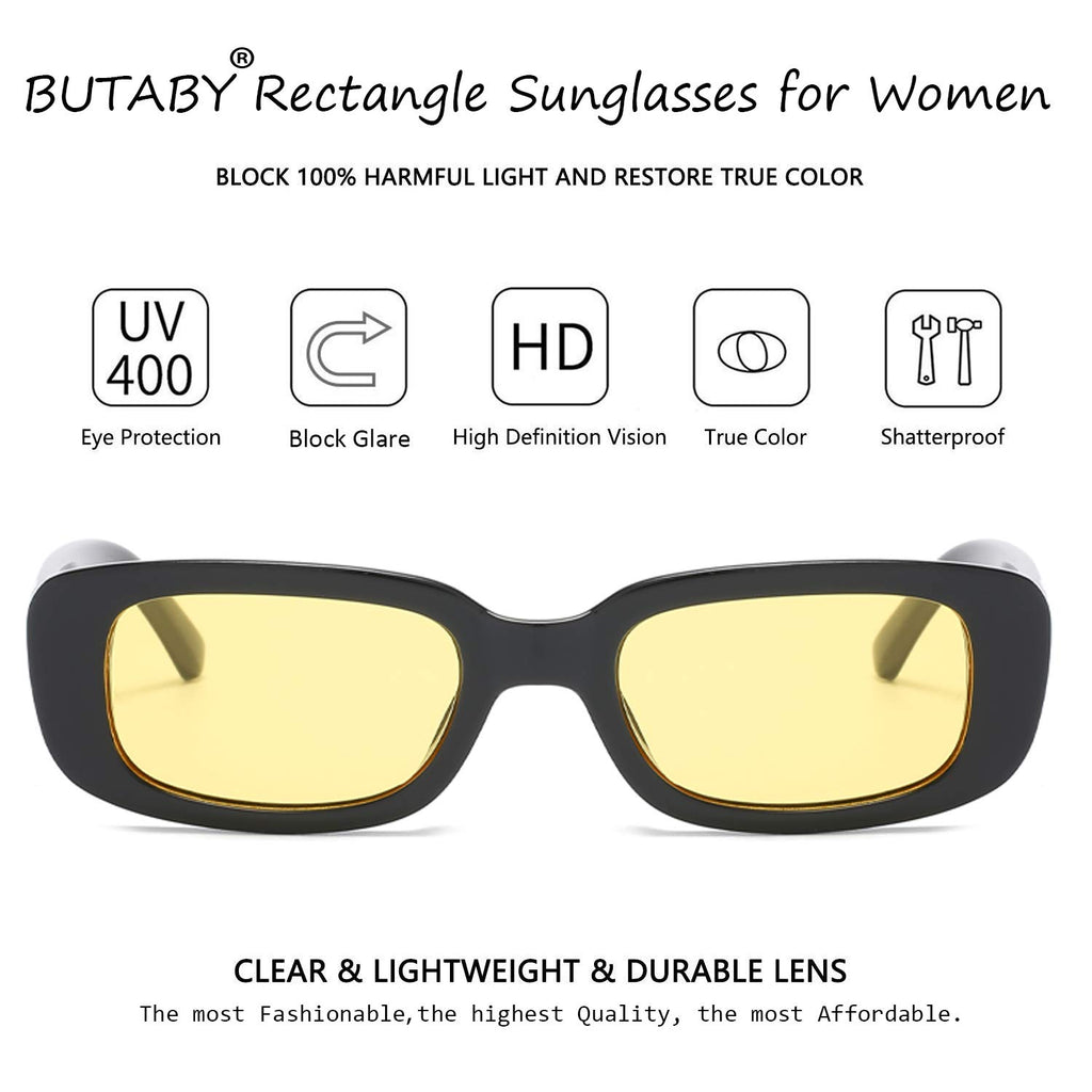 BUTABY Rectangle Sunglasses for Women Retro Driving Glasses 90’s Vintage Fashion Narrow Square Frame UV400 Protection