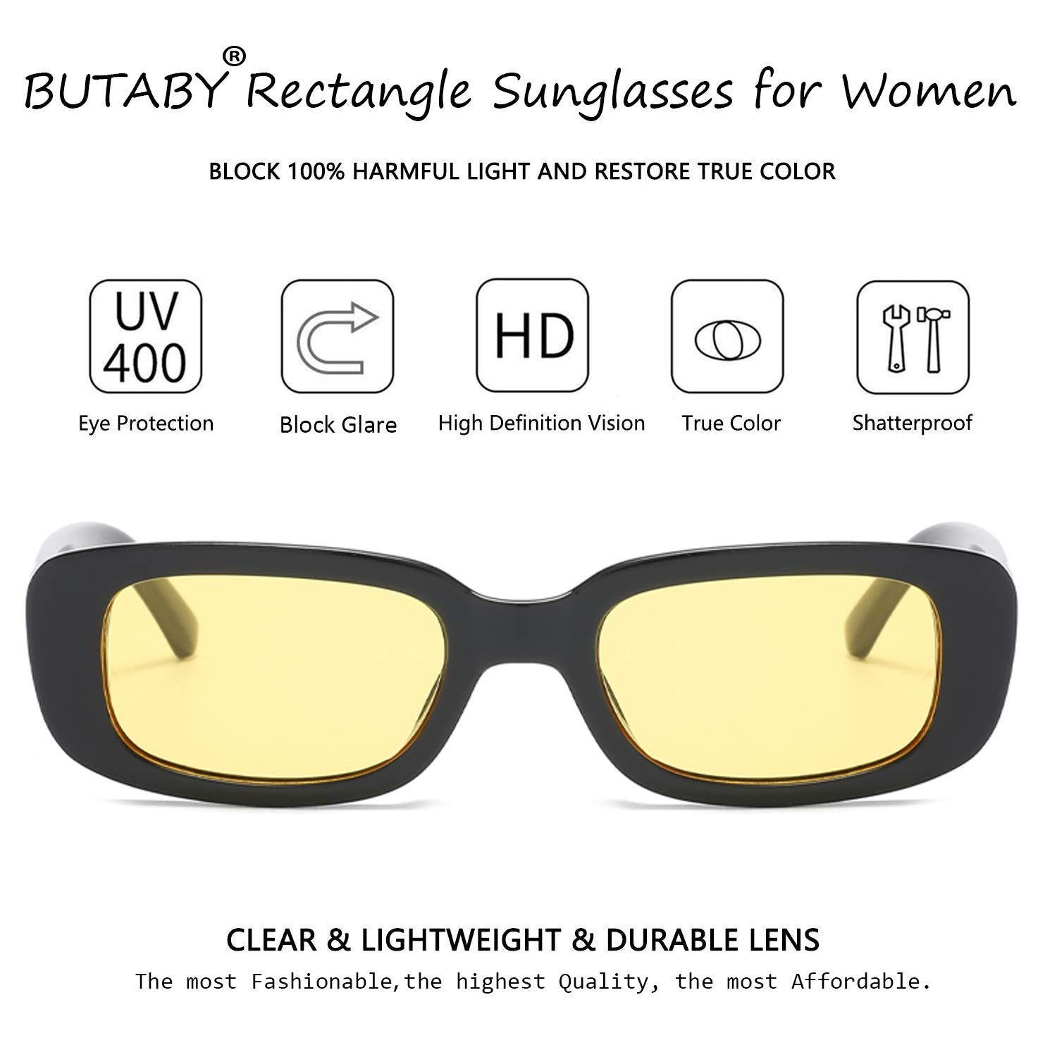 BUTABY Rectangle Sunglasses for Women Retro Driving Glasses 90’s Vintage Fashion Narrow Square Frame UV400 Protection