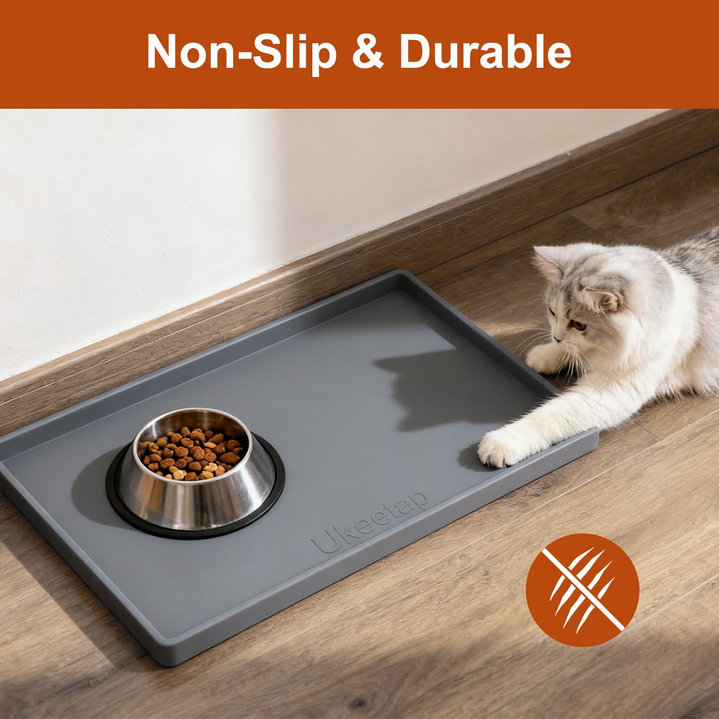ukeetap Extra Thick Silicone Mat Waterproof with Raised Edge 34" x 22", Under Sink Mat for Kitchen & Bathroom, Kitchen Cabinet Liner, Multi-Purpose for Storage & Protection, Gray