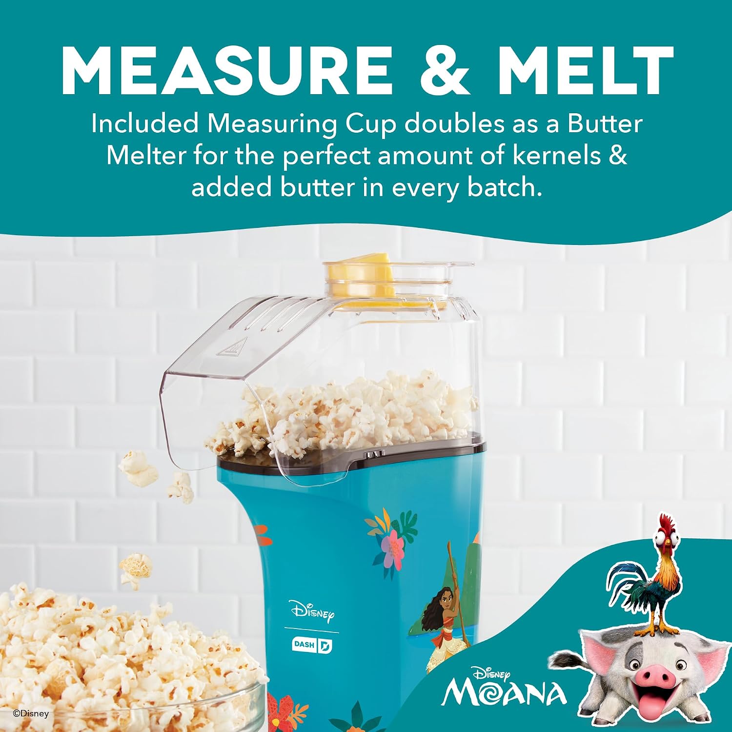 DASH Fresh Pop Popcorn Maker - Oil-Free, Air Popcorn Popper - With Measuring Cup & Recipe Guide - Perfect for Movie Nights - 16 Cups, Aqua