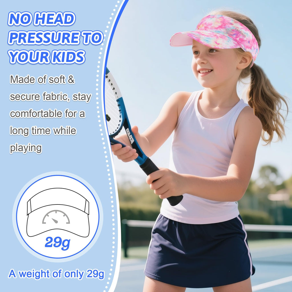Kids Sun Visor Hats for Girls Boys, Lightweight Cooling Stretchy Visor, Packable Sports Hat for Running, Tennis, Golf