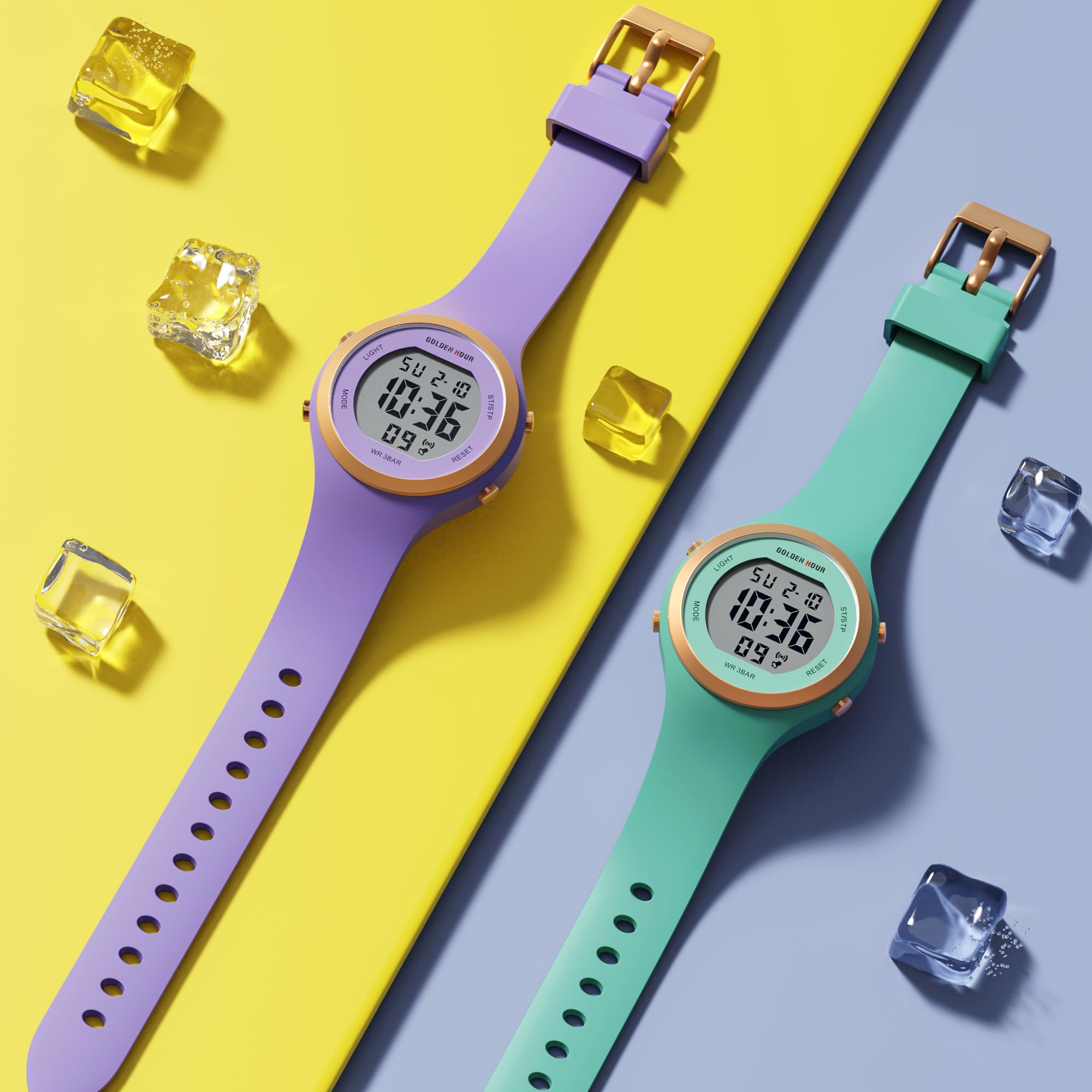 GOLDEN HOUR Waterproof Sport Women's Digital Chronograph Silicone Strap Watch