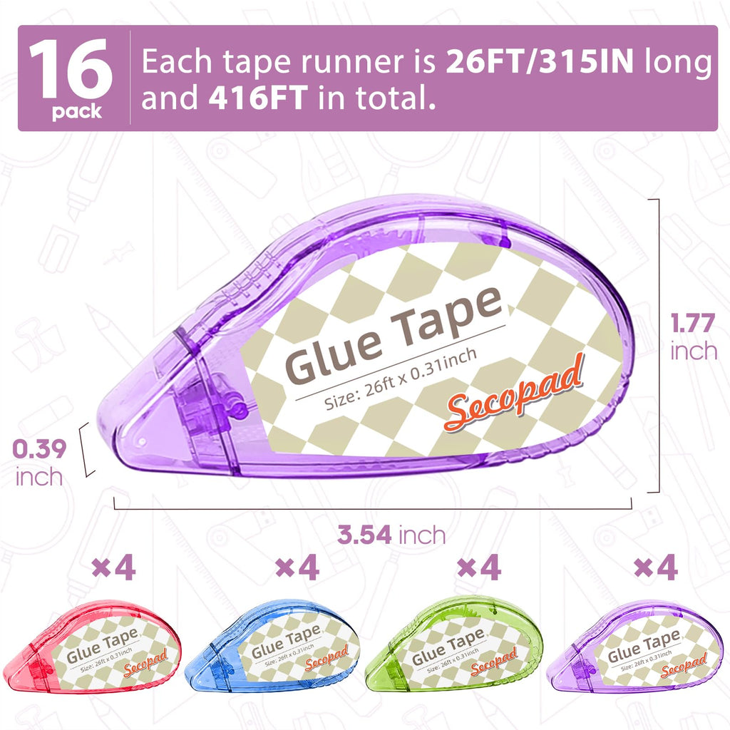 Secopad Scrapbook Tape, 4 Pack Double Sided Tape Roller for Crafts, Adhesive Glue Runner Scrapbooking Supplies Journaling School Office Teacher Supplies, 0.3IN x 26FT, Clear Light-Colored Shell