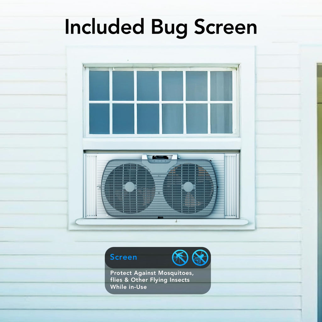 Comfort Zone Twin Window Fan with Reversible Airflow Control, 9 inch, Auto-Locking Expanders, 2 Speed Fan, Dual Fan, Exhaust, Airflow 9.84 ft/sec, Ideal for Home, Kitchen, Bedroom & Office, CZ319WT