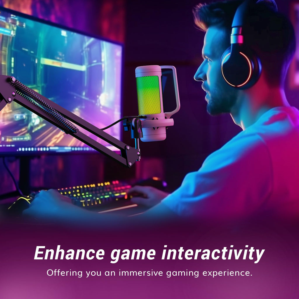 TONOR Gaming Microphone Set with Boom Arm, Vocal Condenser Microphone for PC with Stand, USB Mic with controllable RGB Light, One Tap Mute, Volume Control, for Discord, Twitch Streaming, TC310+
