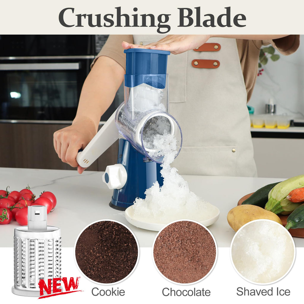 Cambom Rotary Cheese Grater Hand Crank Cheese Shredder for Fresh Cheese, Vegetable, Nuts,Non-slip Suction Base, Three Blades, Black
