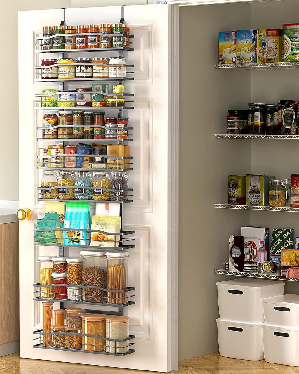 Moforoco White 9-Tier Over The Door Pantry Organizer, Pantry Organization And Storage, Metal Hanging Spice Rack Shelves Door, Home & Kitchen Essentials, Laundry Room Bathroom Organization