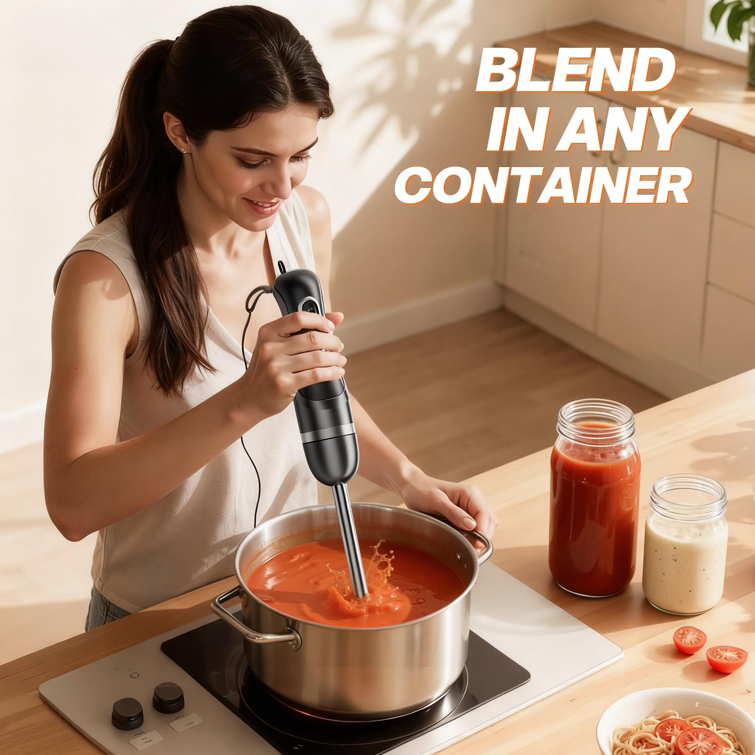 Turelar Immersion Blender Handheld Corded Hand Blenders Set 1100W, Trigger Variable Speed 5 in 1 Stick Emulsifier with Chopper, Whisk and Frother for Soup, Baby Food and Smoothies,Black