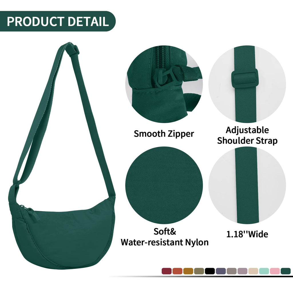 Nylon Crescent Crossbody Bag for Women Purses Trendy Men,Small Travel Sling Bag Hobo