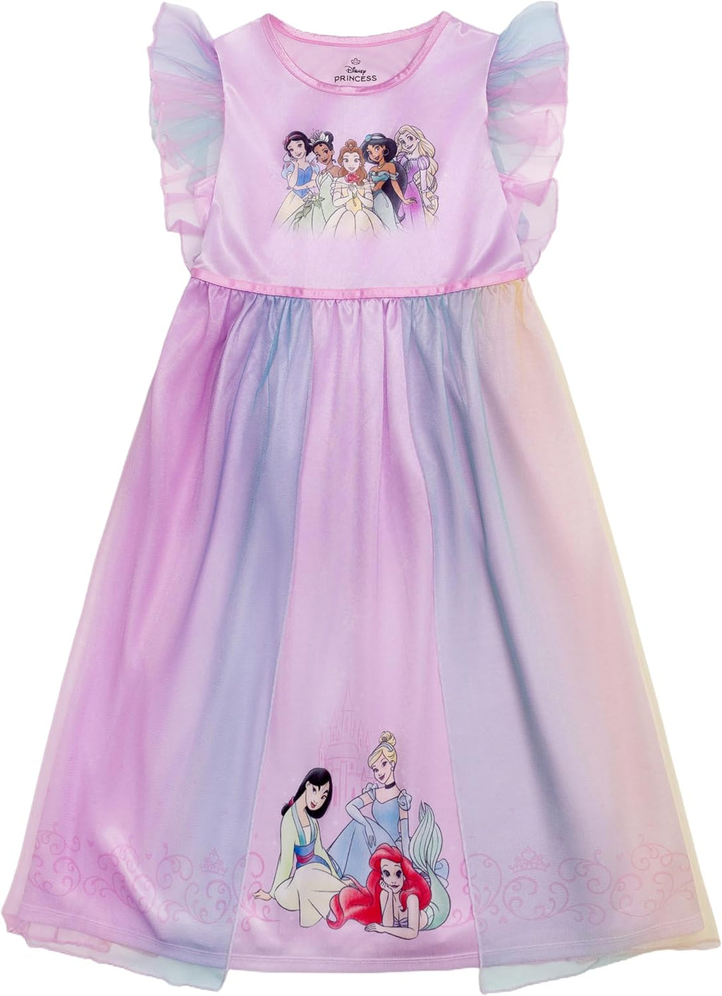 Disney Girls' Princess Dress Nightgown, Fantasy Gown, Soft & Cute Pajamas for Kids