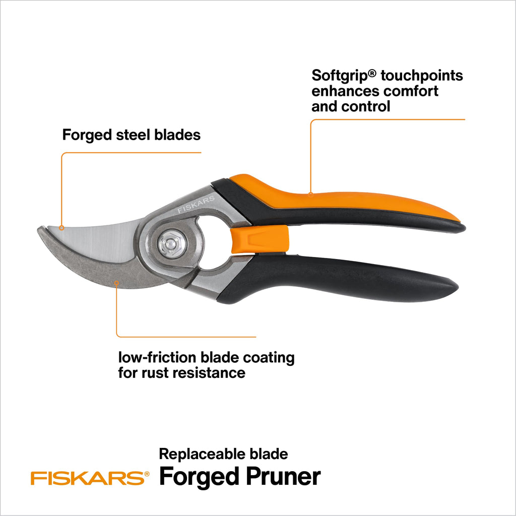 Fiskars Bypass Pruning Shears, 5/8" Cut Capacity Gardening Scissors, Self-Cleaning Sap Groove Prevents Sticking, Non-Slip Grip for Cutting Stems & Branches, Sharp Steel Blades w/ Low-Friction Coating