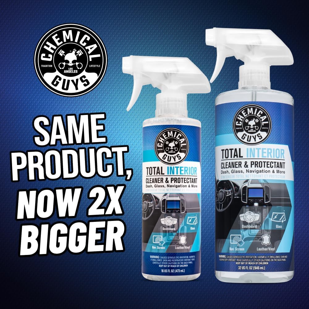 Chemical Guys Total Interior Cleaner & Protectant Interior Cleaner, Cleans & Protects Leather, Vinyl, Plastic, Rubber, Glass with a Streak-Free Finish — Cars, Trucks, SUVs, RVs, 16 oz