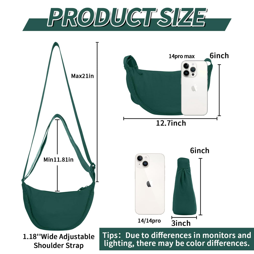 Nylon Crescent Crossbody Bag for Women Purses Trendy Men,Small Travel Sling Bag Hobo