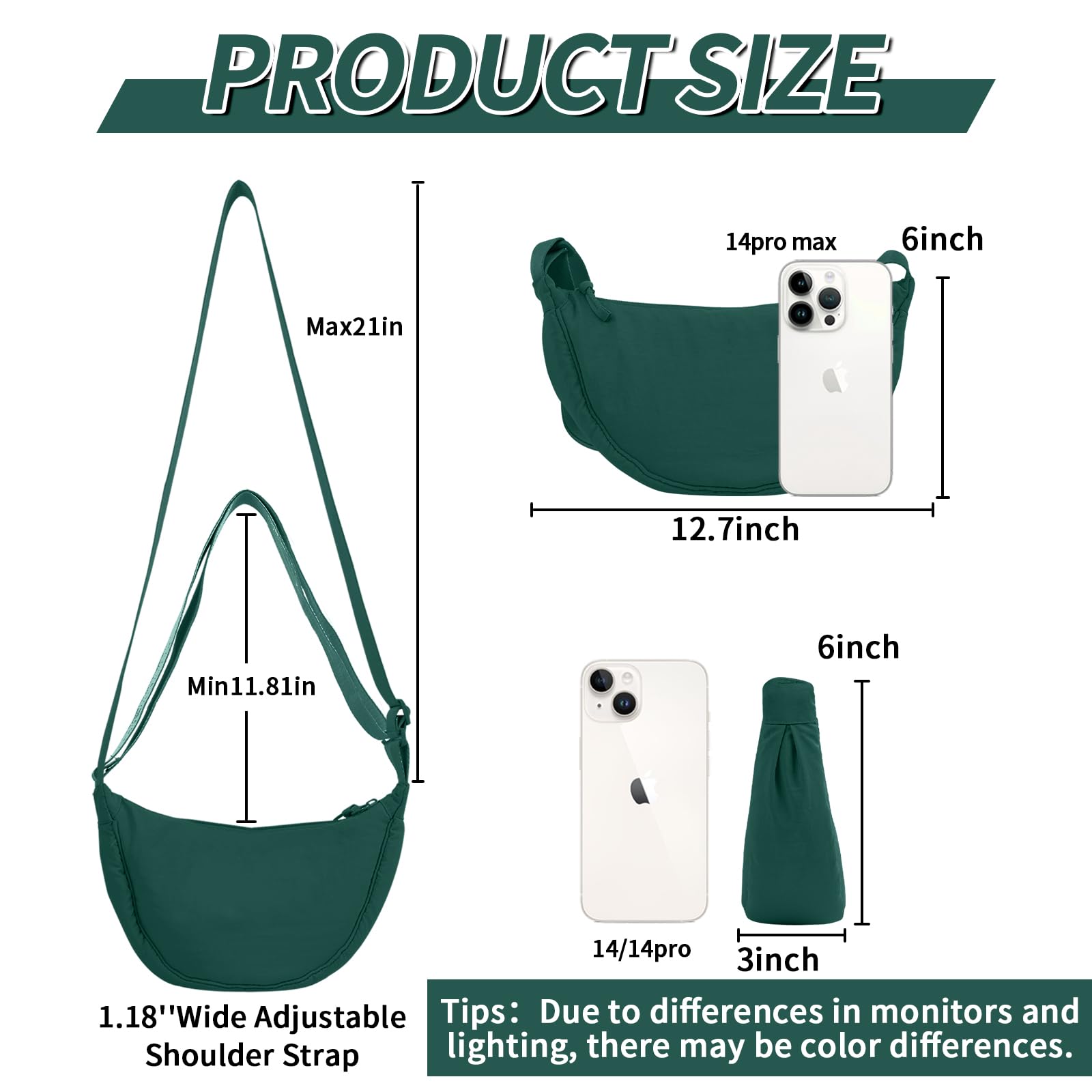 Nylon Crescent Crossbody Bag for Women Purses Trendy Men,Small Travel Sling Bag Hobo