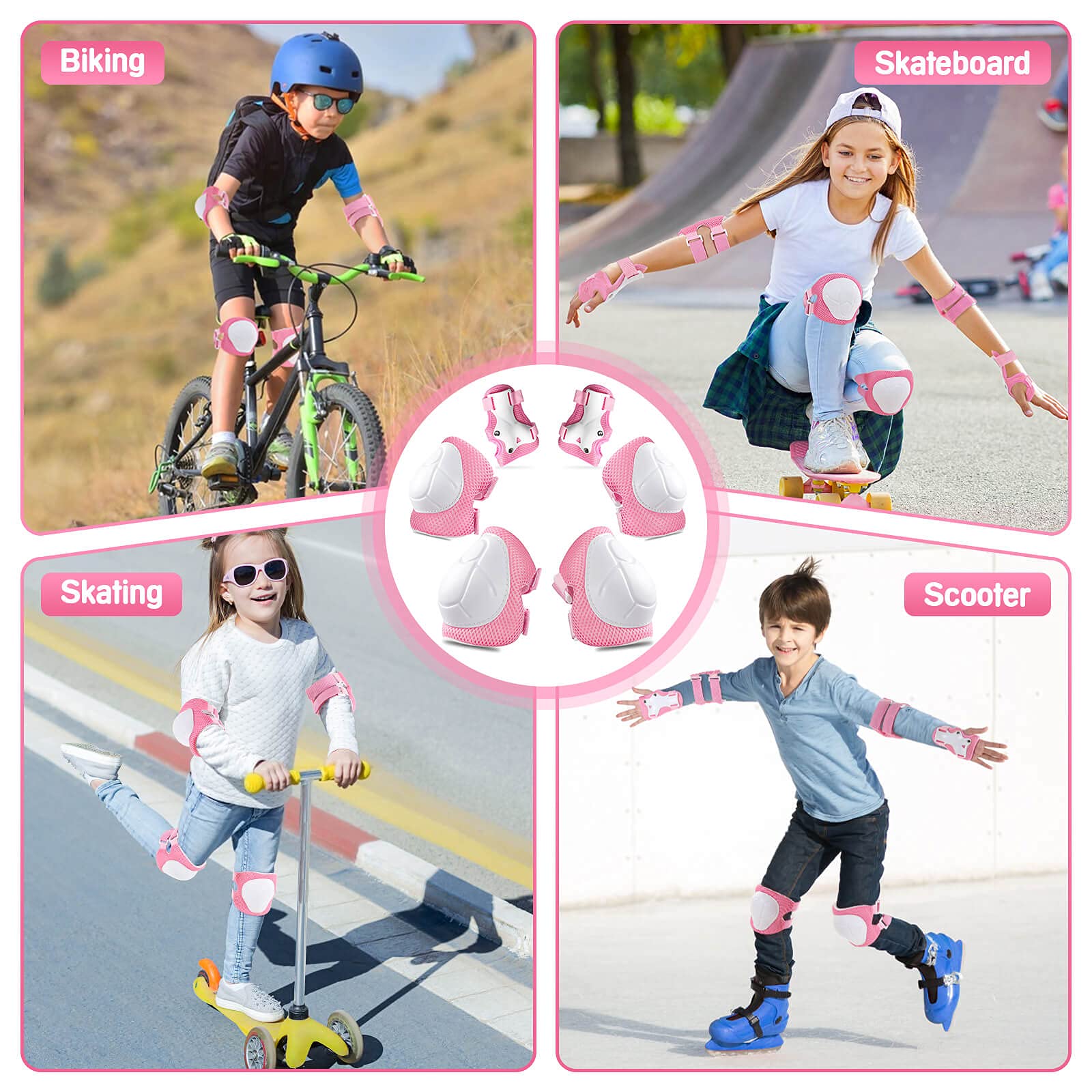Wemfg Kids Protective Gear Set Knee Pads for Kids 3-14 Years Toddler Knee and Elbow Pads with Wrist Guards 3 in 1 for Skating Cycling Bike Rollerblading Scooter