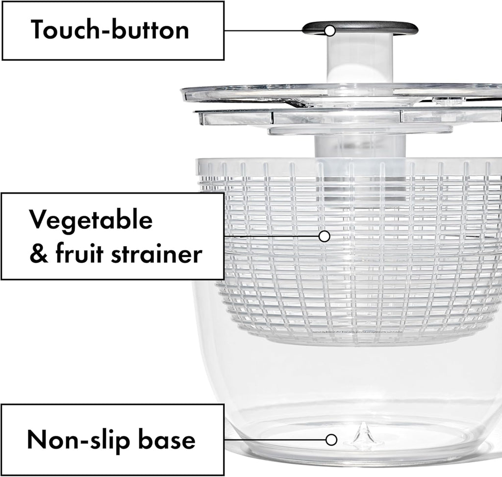 OXO Good Grips Salad Spinner | Lettuce Spinner | Fruit Washer | Fruit Washing Bowl with Strainer | Vegetable Cleaner | Salad Cleaner | Lettuce Washer | 6.22 Quart Capacity