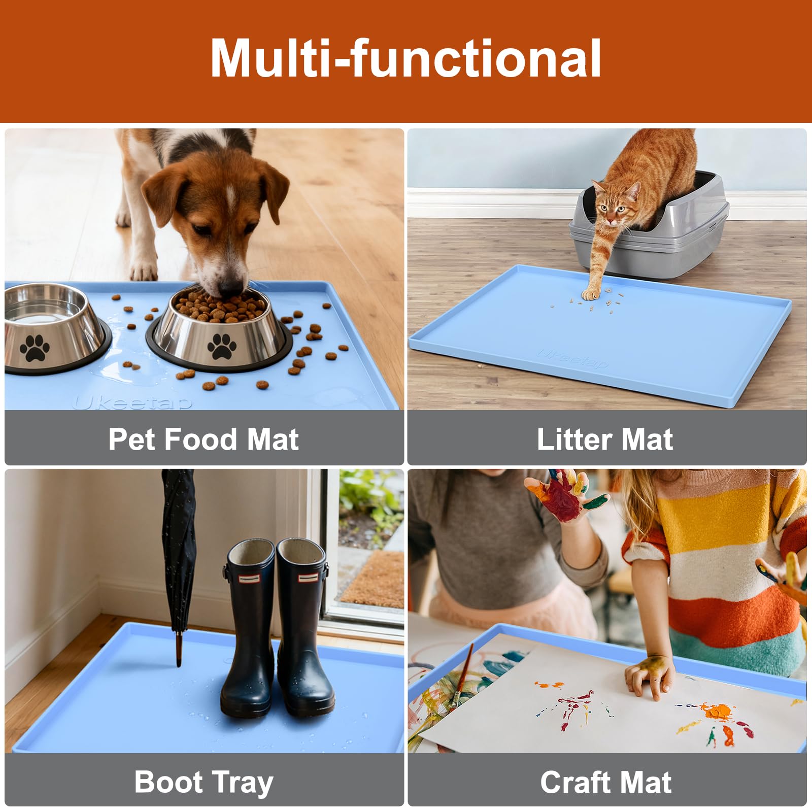 ukeetap Extra Thick Silicone Mat Waterproof with Raised Edge 34" x 22", Under Sink Mat for Kitchen & Bathroom, Kitchen Cabinet Liner, Multi-Purpose for Storage & Protection, Gray