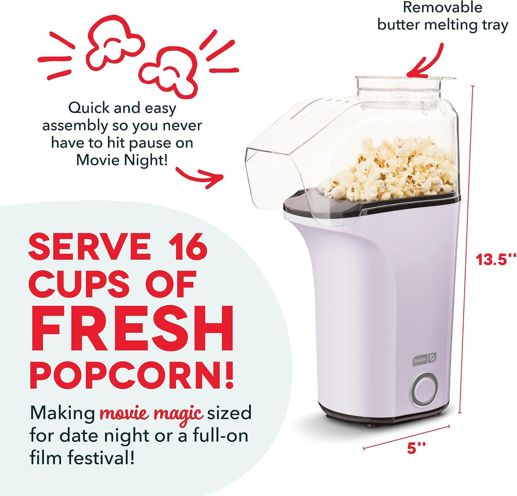 DASH Fresh Pop Popcorn Maker - Oil-Free, Air Popcorn Popper - With Measuring Cup & Recipe Guide - Perfect for Movie Nights - 16 Cups, Aqua