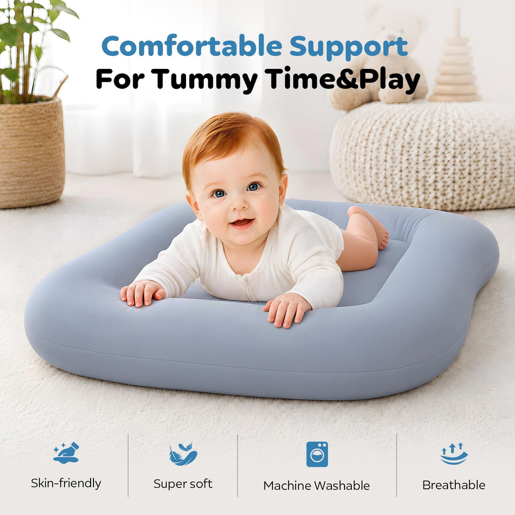 Baby Lounger for Newborns 0-24 Months - Baby Essentials | Soft Breathable Cotton Infant Support Cushion for Tummy Time & Play, Portable Infant Lounger - Cloud White (Cover Included)