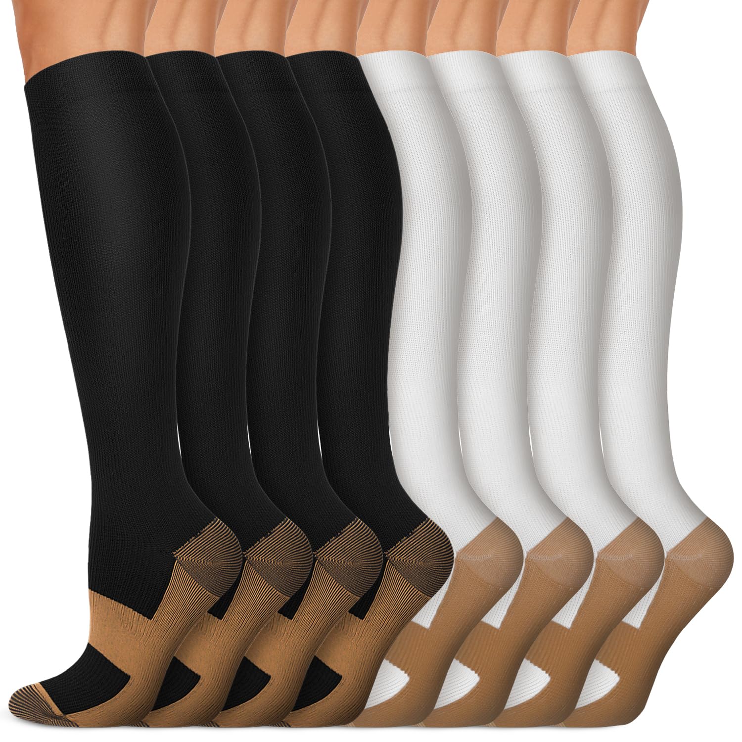 Copper Compression Socks 15-20 mmHg for Men & Women 8 Pairs – Circulation Support for Nurses, Travel, Running, Hiking, Soccer