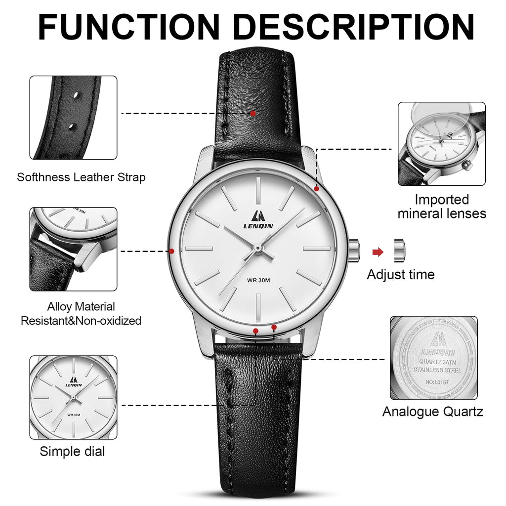 LN LENQIN Ladies Watches Analog Quartz Watch for Women Waterproof Women's Wrist Watches Easy Reader Womens Watch with Leather Strap