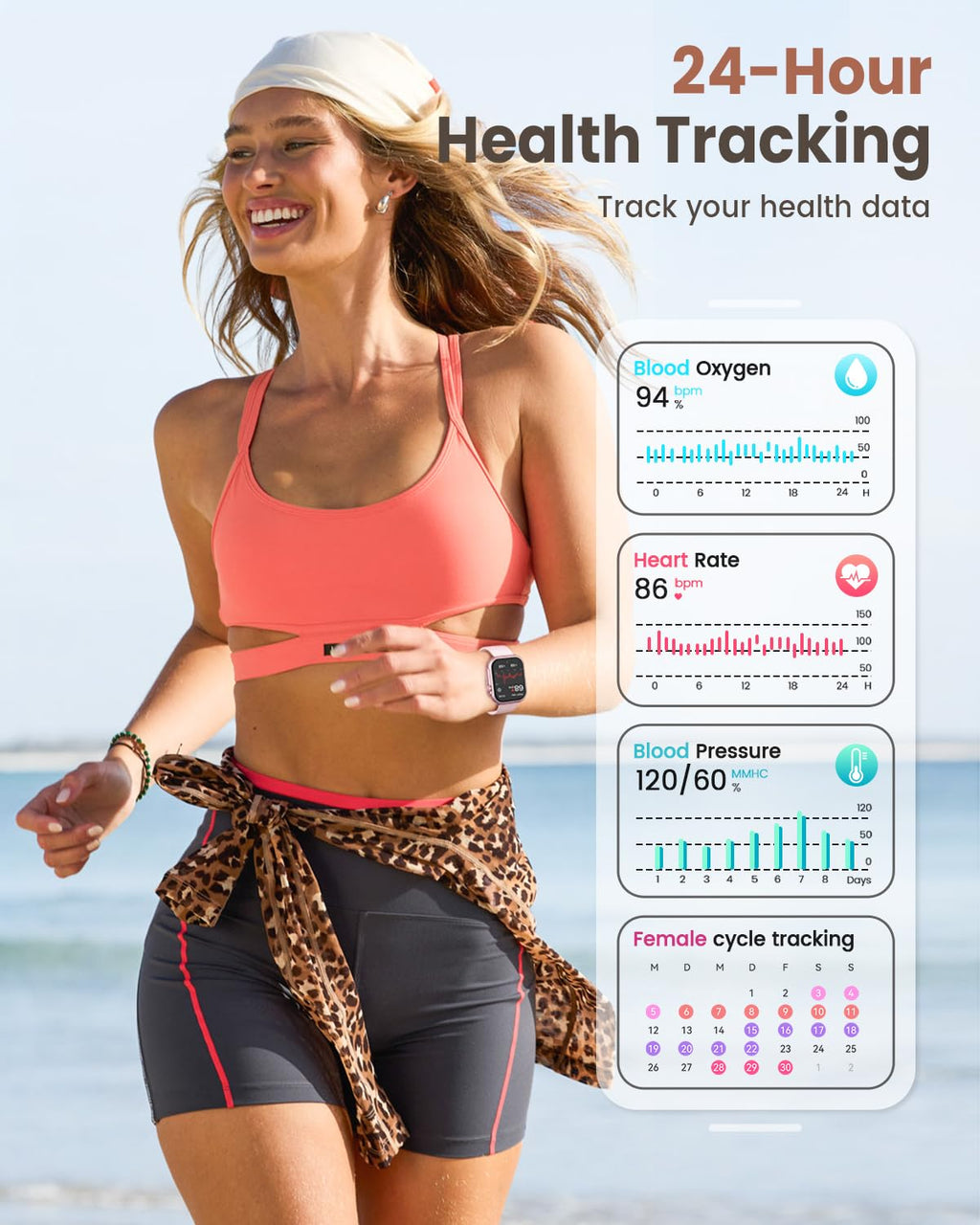Smart Watch for Women Men Fitness: Smart Watch for iPhone&Android Bluetooth Call with SpO2 Sleep Heart Rate Monitor,IP68,Fitness Tracker with 120+Sport,Reloj Inteligente 30 Day+Battery Life, 2 Bands
