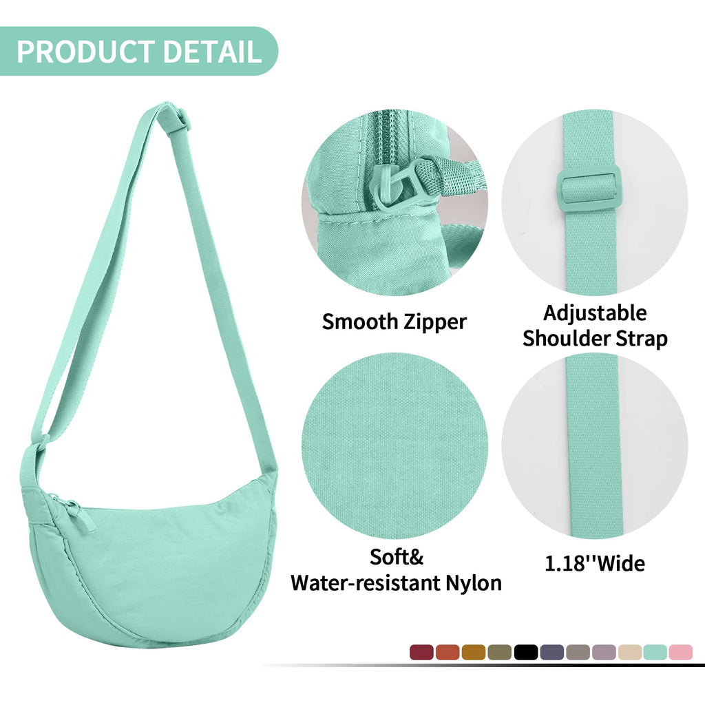 Nylon Crescent Crossbody Bag for Women Purses Trendy Men,Small Travel Sling Bag Hobo