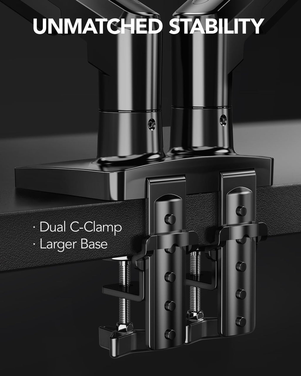HUANUO FlowLift™ Dual Monitor Stand, Fully Adjustable Gaming Monitor Desk Mount for 13–32″ Computer Screens, Full Motion VESA 75x75/100x100 with C-Clamp & Grommet Base, Each Arm Holds 4.4 to 19.8 lbs