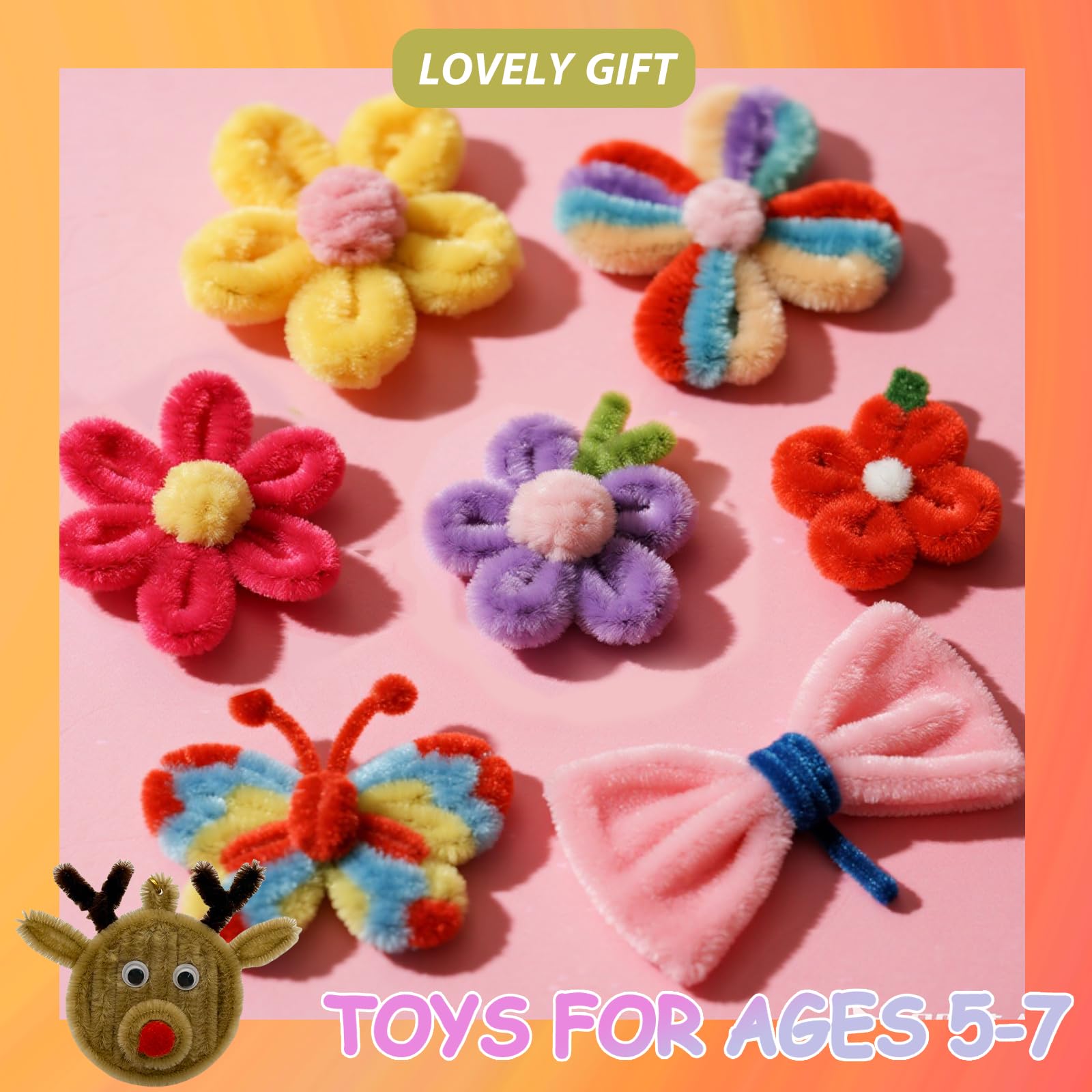 Pipe Cleaners Craft Bulk,Kids Toys & Games Gifts,200pcs Arts Crafts,Chenille Stems Art Supplies for Projects Creative DIY Room Decor,Christmas Decorations,Juegos para Niños Fidget Toys for Ages 5-7