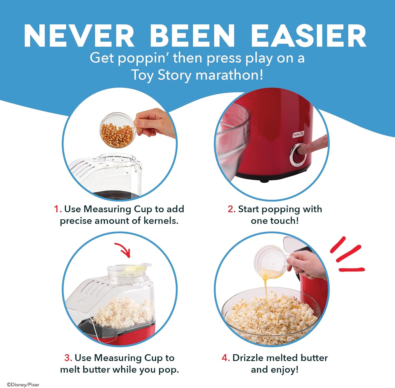 DASH Fresh Pop Popcorn Maker - Oil-Free, Air Popcorn Popper - With Measuring Cup & Recipe Guide - Perfect for Movie Nights - 16 Cups, Aqua