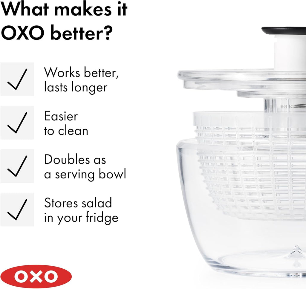 OXO Good Grips Salad Spinner | Lettuce Spinner | Fruit Washer | Fruit Washing Bowl with Strainer | Vegetable Cleaner | Salad Cleaner | Lettuce Washer | 6.22 Quart Capacity