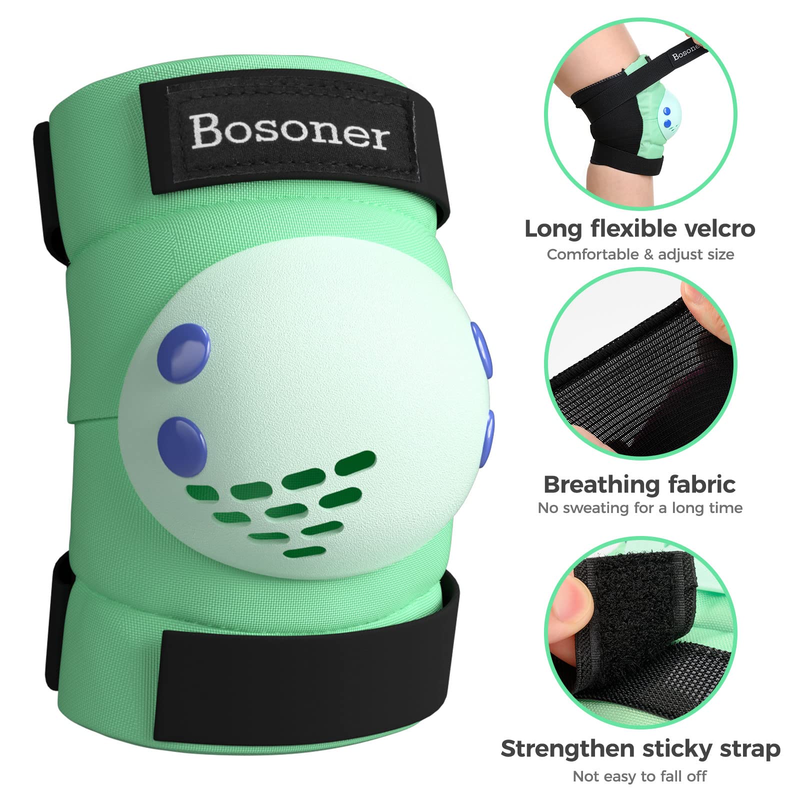 BOSONER Kids/Youth Knee Pads Elbow Pads Wrist Guards Set for 3-15 Years, Child Protective Gear Set for Roller Skates, Cycling, BMX Bike, Skateboard, Inline Skating, Scooter Riding Sports…