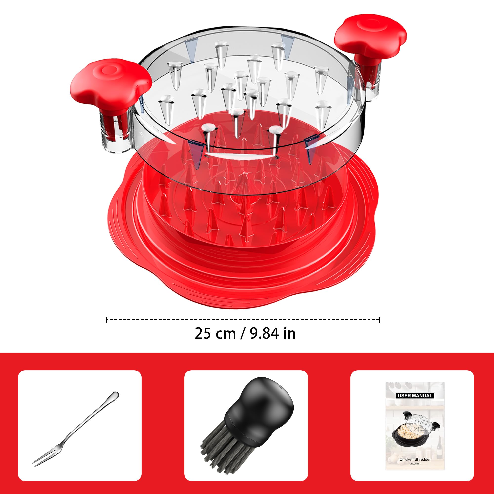 SURETIVIAN Chicken Shredder Tool Twist Large Chicken Breast Shredder with Brush&Fork, Visible Meat Shredder Machine, Strong Anti-Slip Strip, Ergonomic Handle, BPA Free, Suitable for Pork Beef Chicken