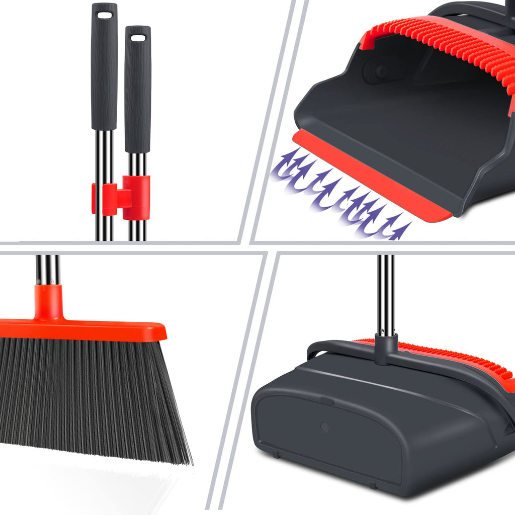 Upgrade Broom and Dustpan Set, Large Size and with Long Handle, Upright,Ideal for Indoor Outdoor Garage Kitchen Room Office Lobby Use (Green)
