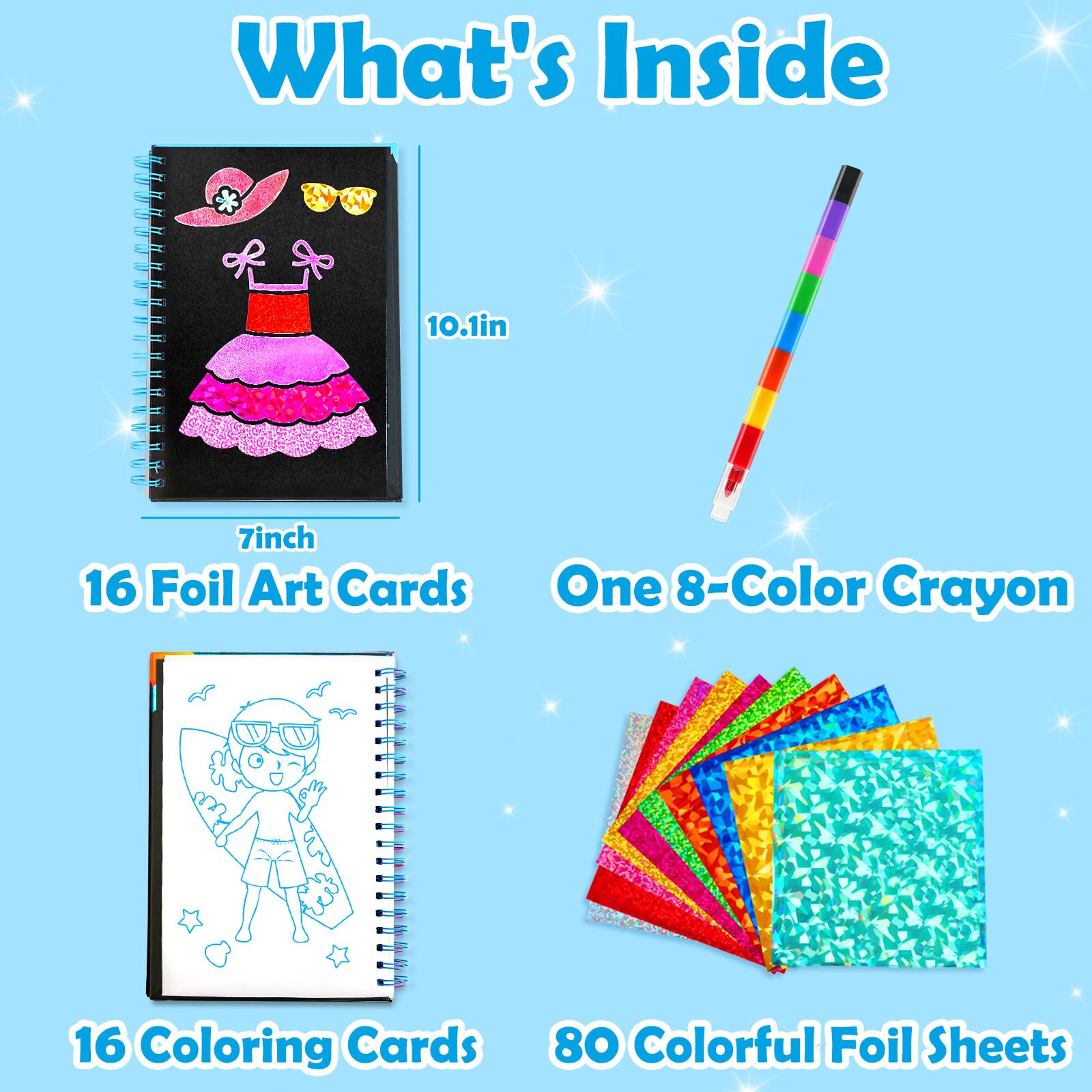 FUNNYB&G Foil Art Craft Kit for Girls 4-10 Years Old: Mess-Free & No-Glue, Create 16 Sparkly Princess Unicorn Pictures – Perfect Travel Toy & Birthday Gift for Kids (Princess)