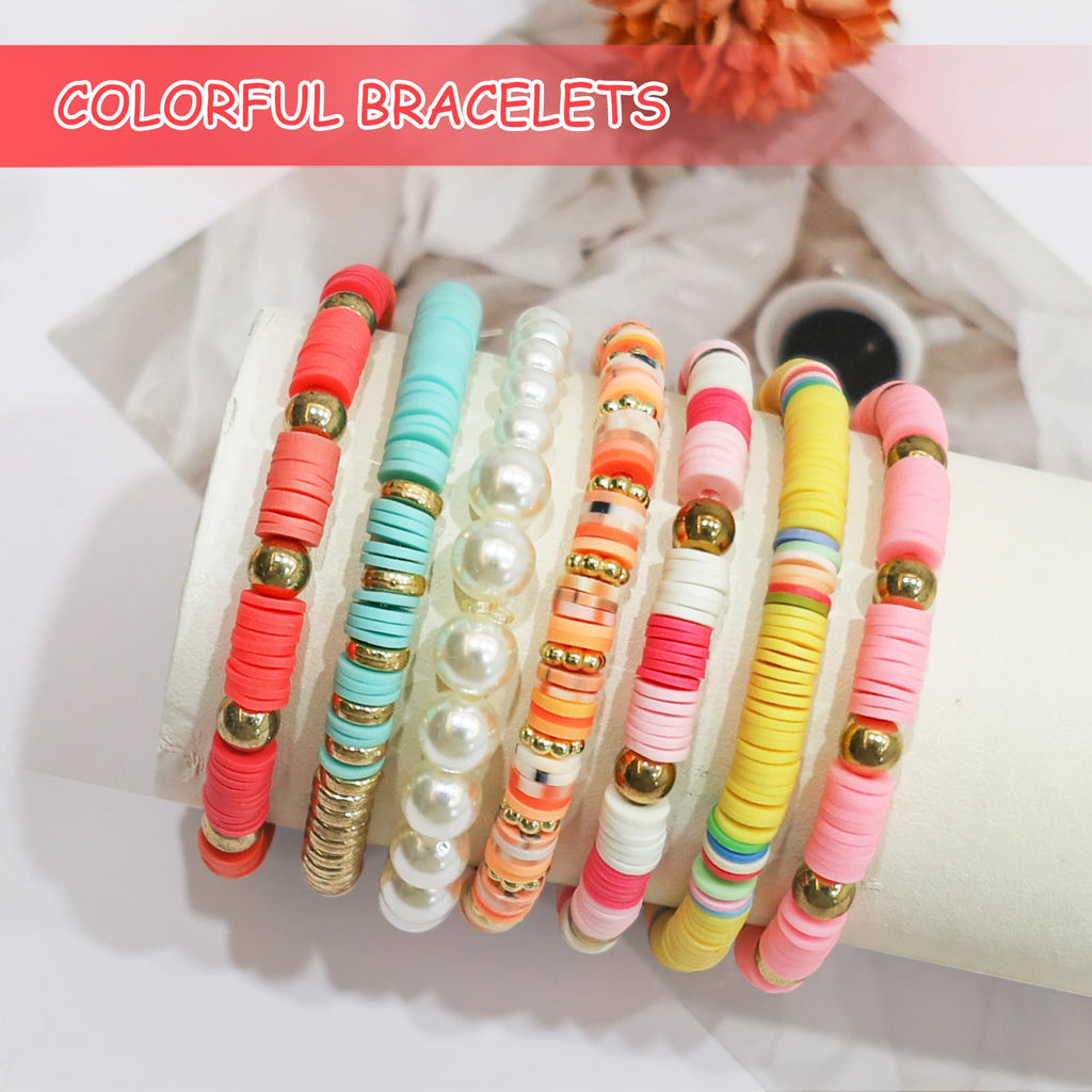 Redtwo 5100 Clay Beads Bracelet Making Kit, Flat Preppy Beads for Friendship Jewelry Making,Polymer Heishi Beads with Charms Gifts for Teen Girls Crafts for Girls Ages 8-12