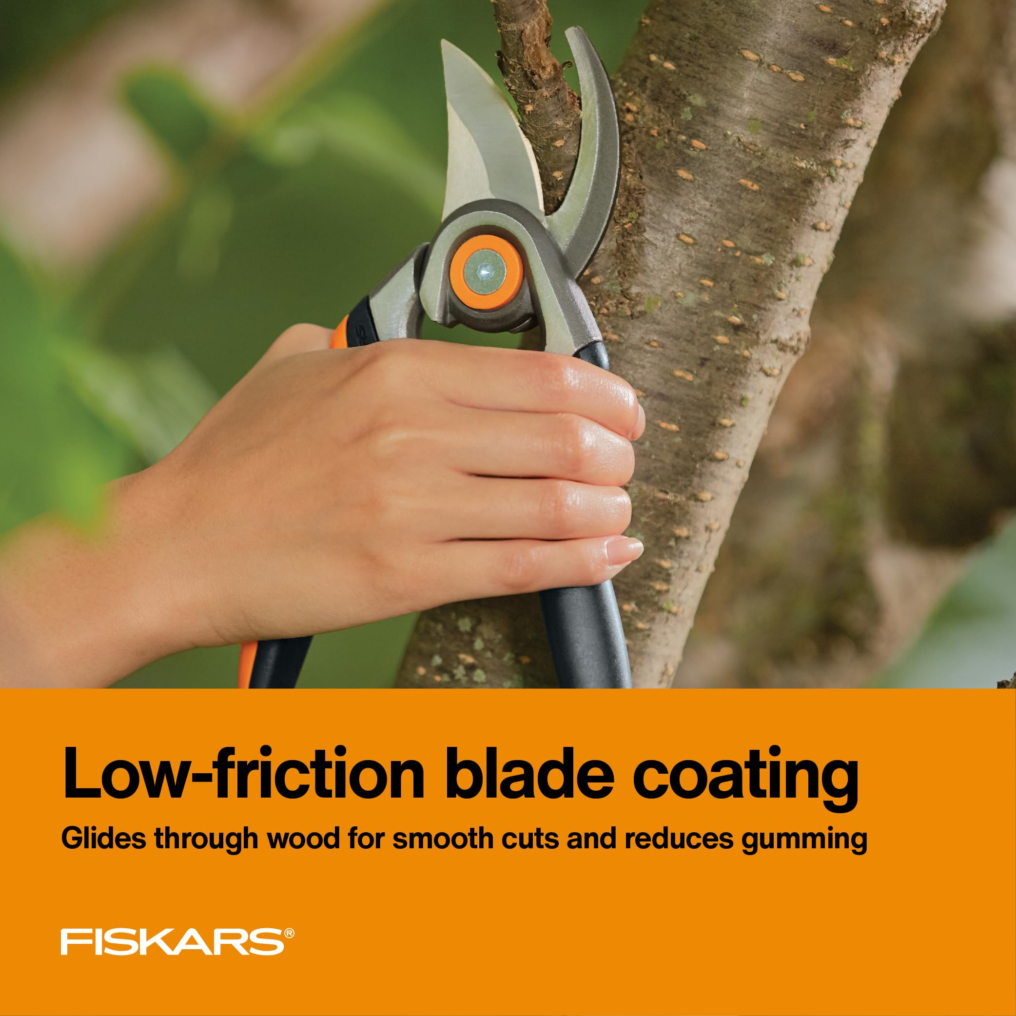 Fiskars Bypass Pruning Shears, 5/8" Cut Capacity Gardening Scissors, Self-Cleaning Sap Groove Prevents Sticking, Non-Slip Grip for Cutting Stems & Branches, Sharp Steel Blades w/ Low-Friction Coating