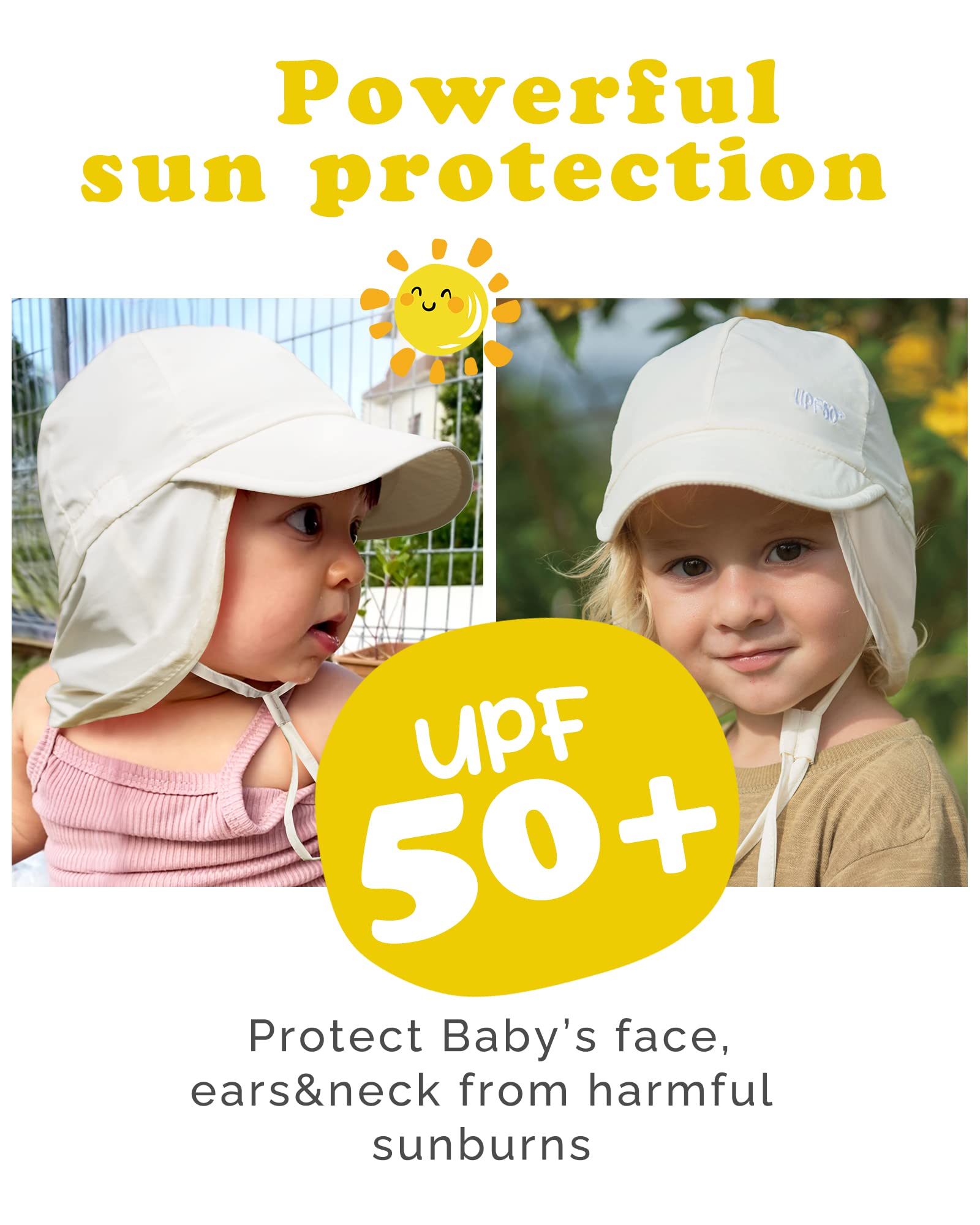 FURTALK Baby Sun Hat with Neck Flap UPF 50+ Adjustable Baby Boys Girls Summer Beach Hat for Traveling Swim Hat