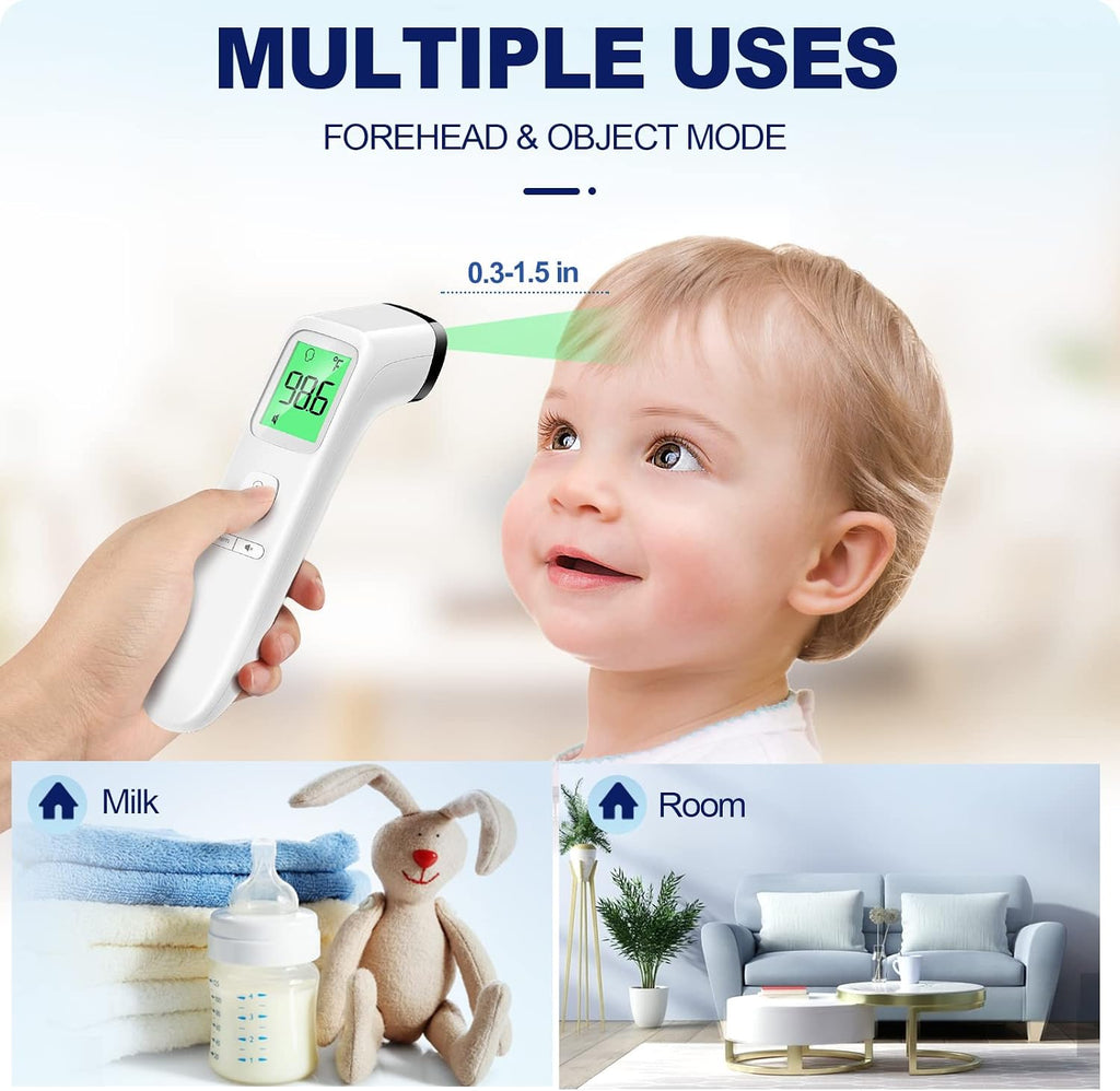 No-Touch Thermometer for Adults and Kids, Accurate Digital Baby Thermometer | 1s Fast Reading, Fever Alarm, Silent Mode, 35-Reading Memory, Forehead & Object Mode, AAA Battery Included, for Home & Clinic