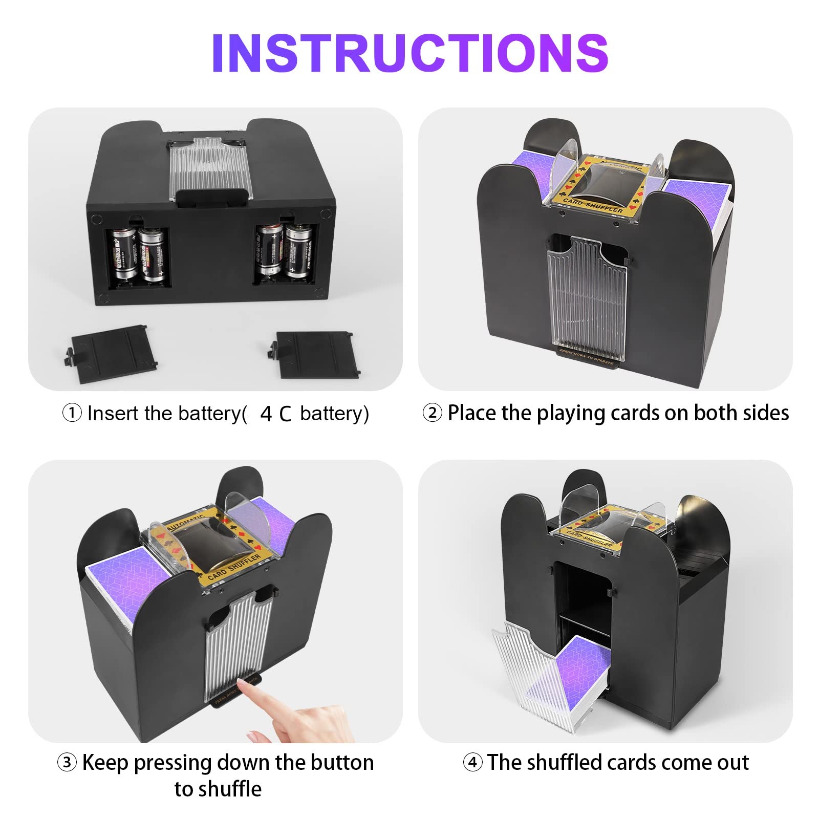 FEIERYA Automatic Card Shuffler 2 Deck,Battery-Operated Electric UNO Poker Shuffler,Playing Card Shuffler for Home Card Game,Travel
